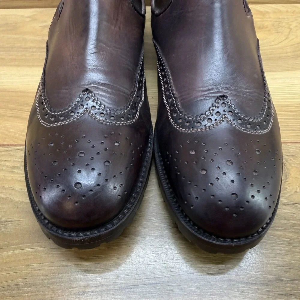 CANALI Wingtip Medallion Chelsea Boots Mens 8.5 EU 41.5 FLAWED Brown Leather Lug